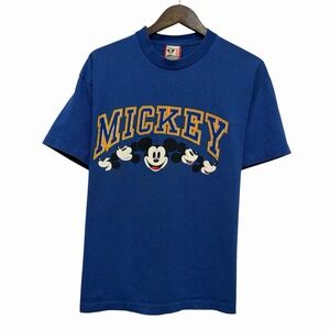Disney Designs Vtg 90's Men's L/XL Blue Striped Single Stitch Mickey T-Shirt USA
